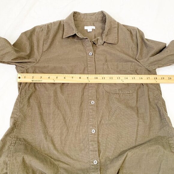 J. Jill corduroy green-brown long sleeve button front collared knee length dress - Picture 9 of 10